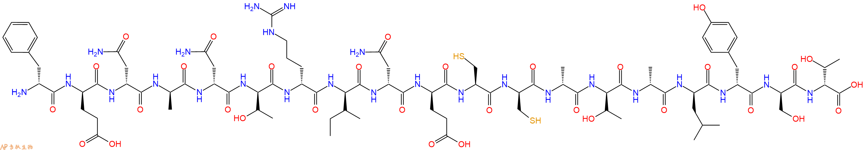 专肽生物产品H2N-DPhe-DGlu-DAsn-DAla-DAsn-DThr-DArg-DIle-DAsn-DGlu-Cys-DCys-DAla-DThr-DAla-DLeu-DTyr-DSer-DThr-OH