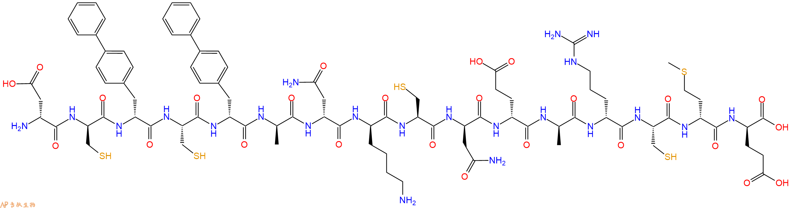 专肽生物产品H2N-DAsp-DCys-DBip-Cys-DBip-DAla-DAsn-DLys-Cys-DAsn-DGlu-DAla-DArg-Cys-DMet-DGlu-OH