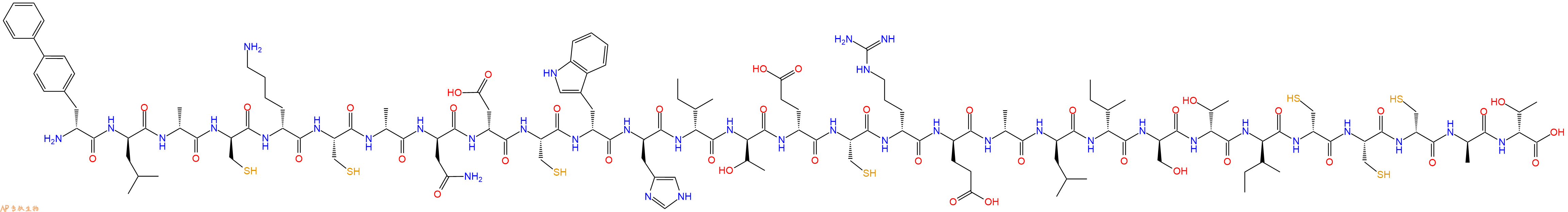 专肽生物产品H2N-DBip-DLeu-DAla-DCys-DLys-Cys-DAla-DAsn-DAsp-Cys-DTrp-DHis-DIle-DThr-DGlu-Cys-DArg-DGlu-DAla-DLeu-DIle-DSer-DThr-DIle-DCys-Cys-DCys-DAla-DThr-OH