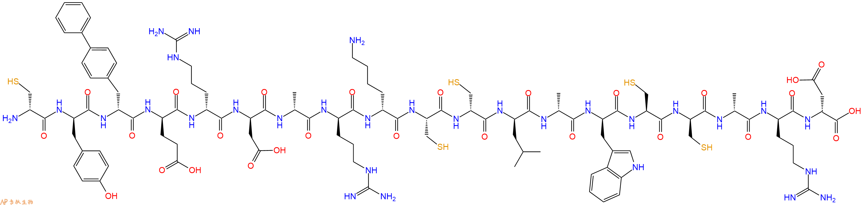 专肽生物产品H2N-DCys-DTyr-DBip-DGlu-DArg-DAsp-DAla-DArg-DLys-Cys-DCys-DLeu-DAla-DTrp-Cys-DCys-DAla-DArg-DAsp-OH