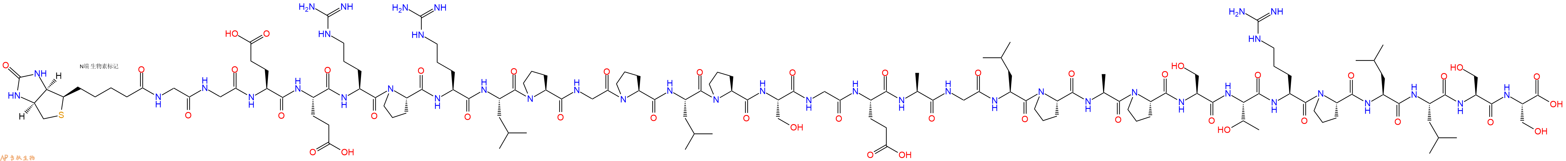 专肽生物产品Biotinyl-Gly-Gly-Glu-Glu-Arg-Pro-Arg-Leu-Pro-Gly-Pro-Leu-Pro-Ser-Gly-Glu-Ala-Gly-Leu-Pro-Ala-Pro-Ser-Thr-Arg-Pro-Leu-Leu-Ser-Ser-OH