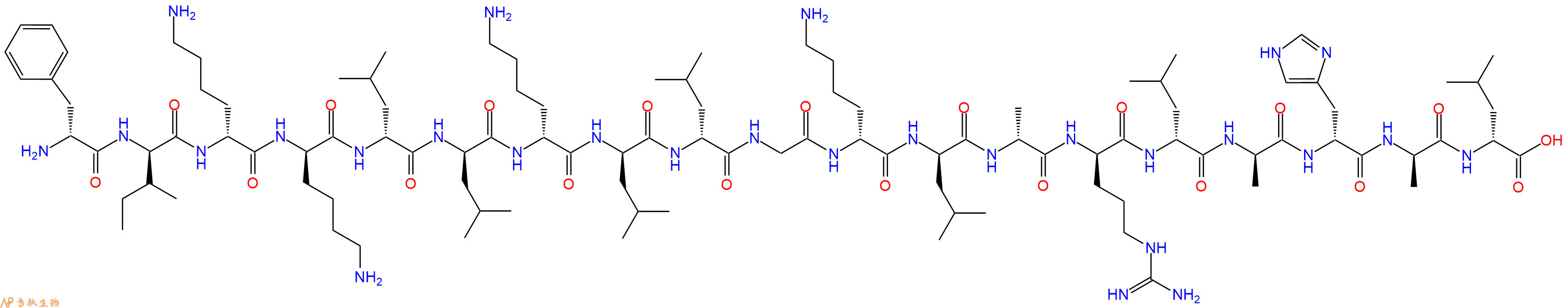专肽生物产品H2N-DPhe-DIle-DLys-DLys-DLeu-DLeu-DLys-DLeu-DLeu-Gly-DLys-DLeu-DAla-DArg-DLeu-DAla-DHis-DAla-DLeu-OH