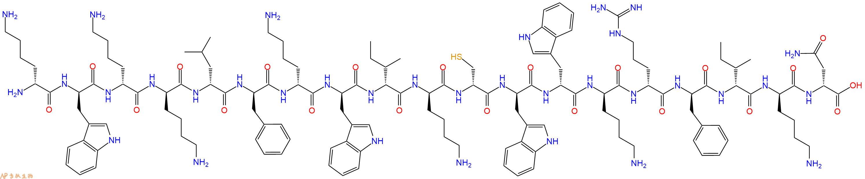 专肽生物产品H2N-DLys-DTrp-DLys-DLys-DLeu-DPhe-DLys-DTrp-DIle-DLys-DCys-DTrp-DTrp-DLys-DArg-DPhe-DIle-DLys-DAsn-OH