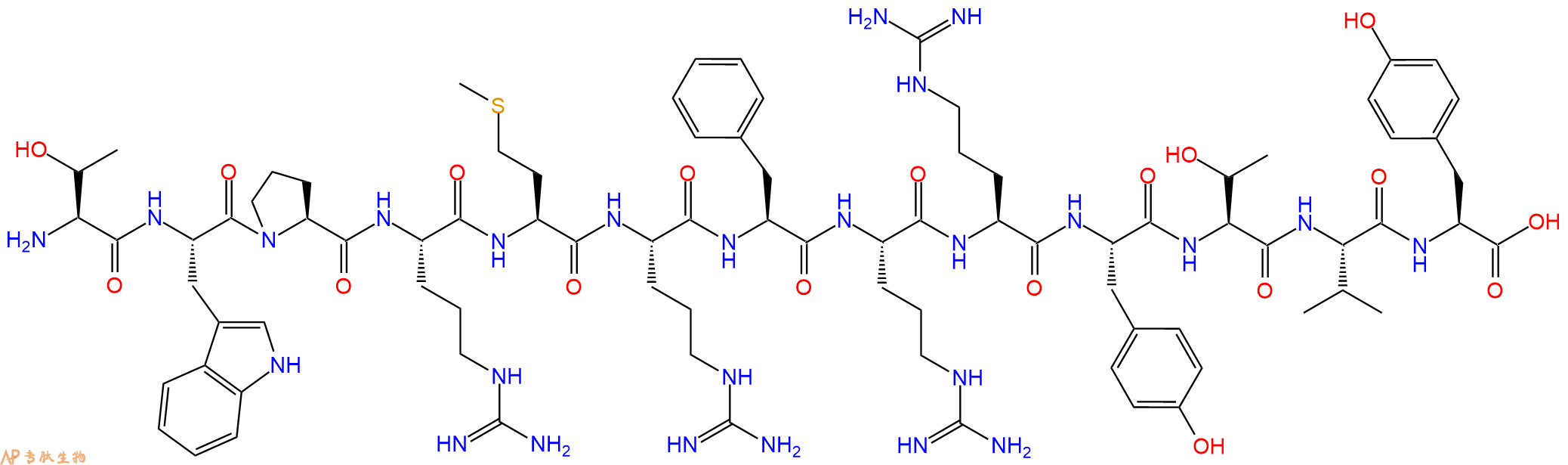 专肽生物产品H2N-Thr-Trp-Pro-Arg-Met-Arg-Phe-Arg-Arg-Tyr-Thr-Val-Tyr-OH