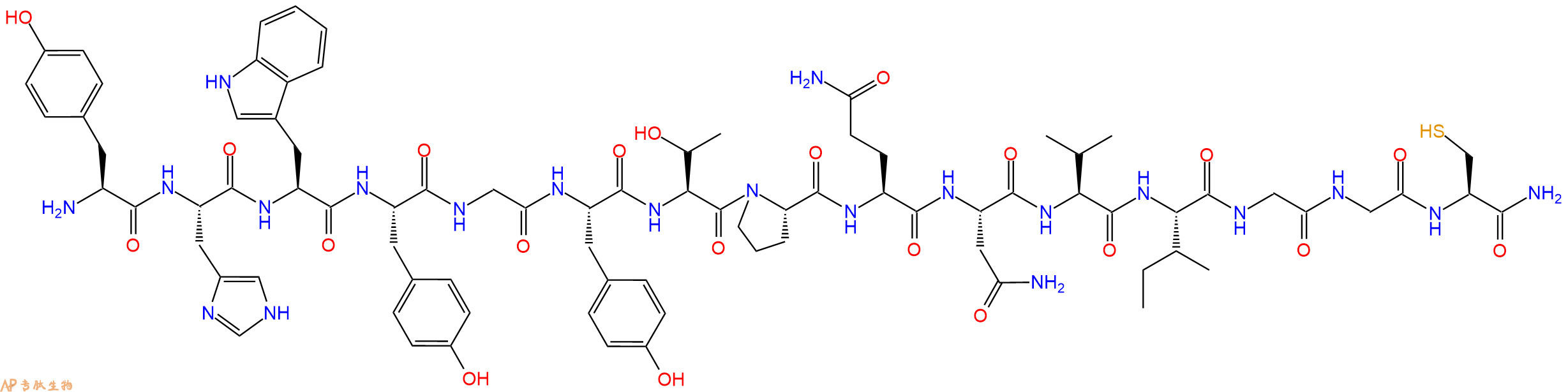 专肽生物产品H2N-Tyr-His-Trp-Tyr-Gly-Tyr-Thr-Pro-Gln-Asn-Val-Ile-Gly-Gly-Cys-CONH2