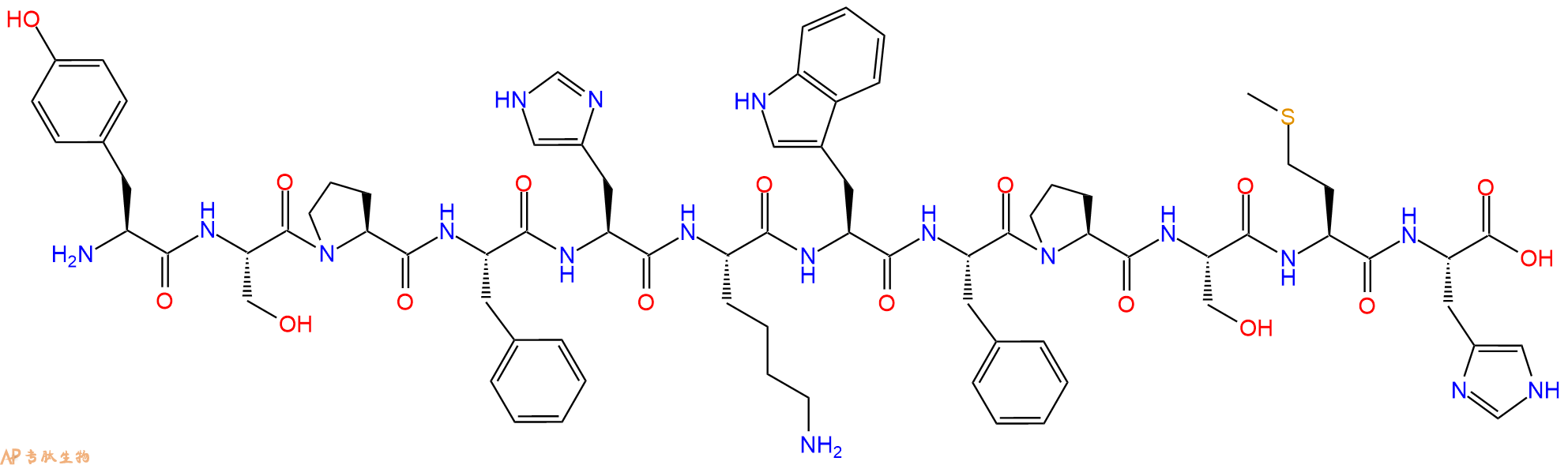 专肽生物产品H2N-Tyr-Ser-Pro-Phe-His-Lys-Trp-Phe-Pro-Ser-Met-His-OH