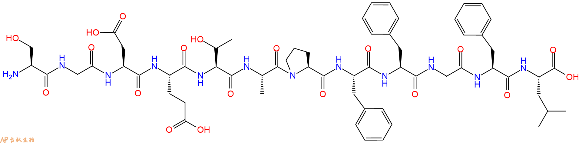 专肽生物产品H2N-Ser-Gly-Asp-Glu-Thr-Ala-Pro-Phe-Phe-Gly-Phe-Leu-OH