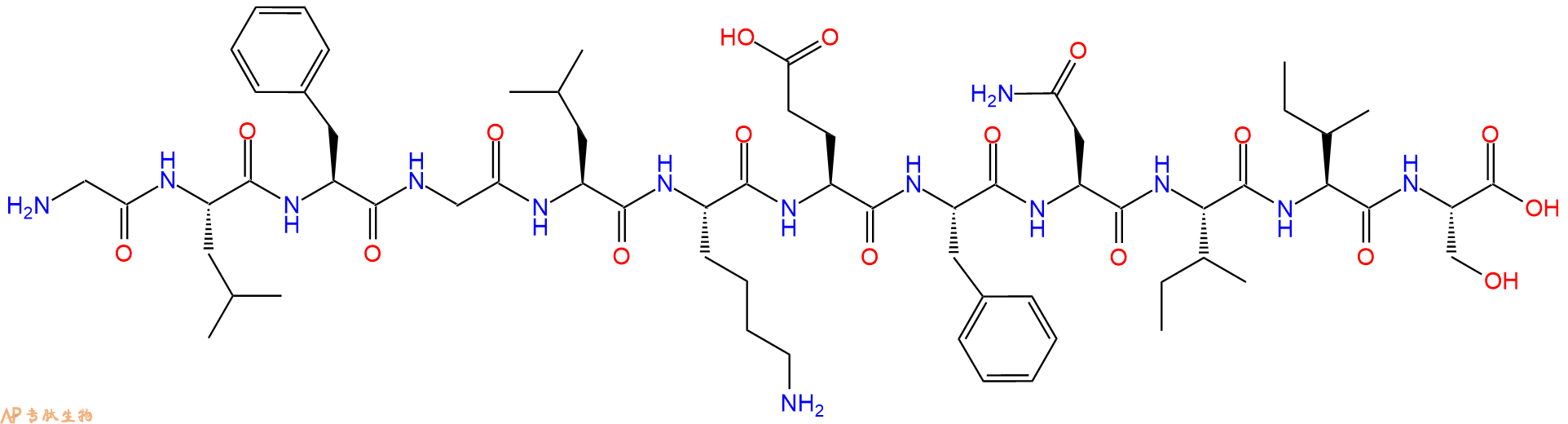 专肽生物产品H2N-Gly-Leu-Phe-Gly-Leu-Lys-Glu-Phe-Asn-Ile-Ile-Ser-OH