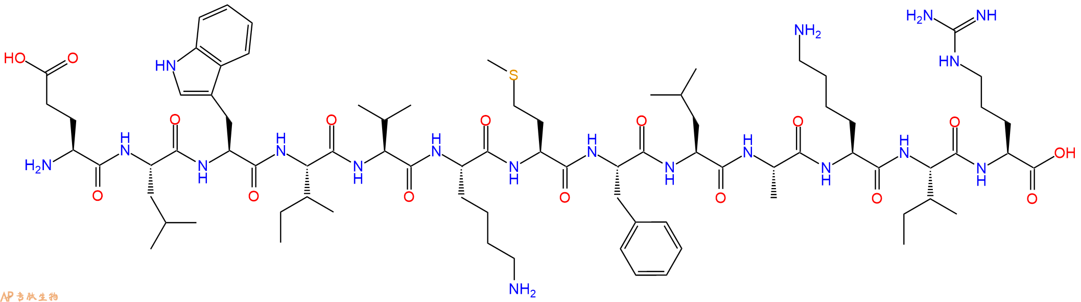 专肽生物产品H2N-Glu-Leu-Trp-Ile-Val-Lys-Met-Phe-Leu-Ala-Lys-Ile-Arg-OH