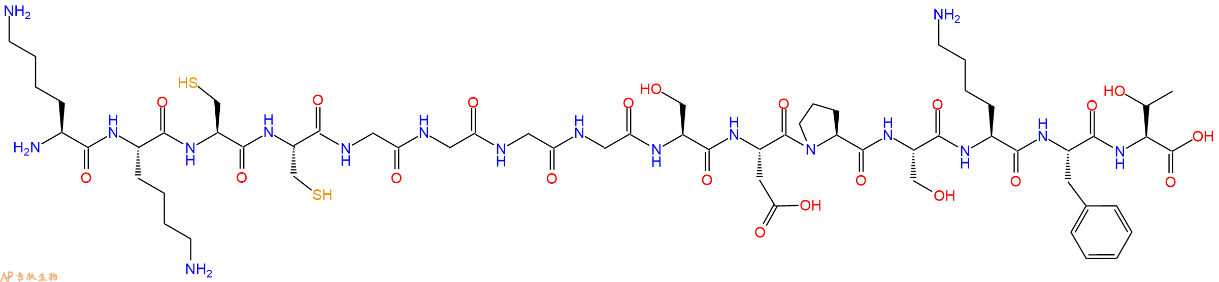 专肽生物产品H2N-Lys-Lys-Cys-Cys-Gly-Gly-Gly-Gly-Ser-Asp-Pro-Ser-Lys-Phe-Thr-OH