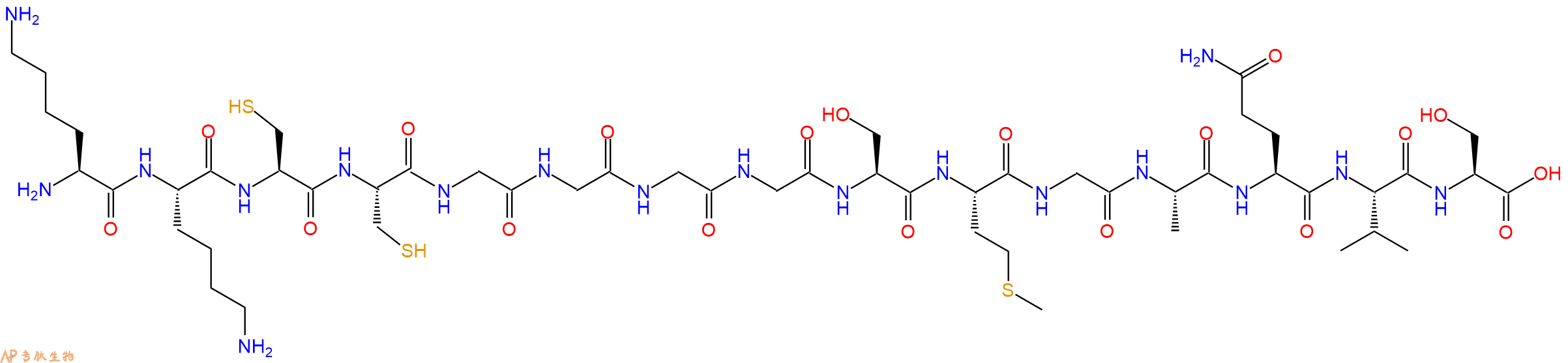 专肽生物产品H2N-Lys-Lys-Cys-Cys-Gly-Gly-Gly-Gly-Ser-Met-Gly-Ala-Gln-Val-Ser-OH