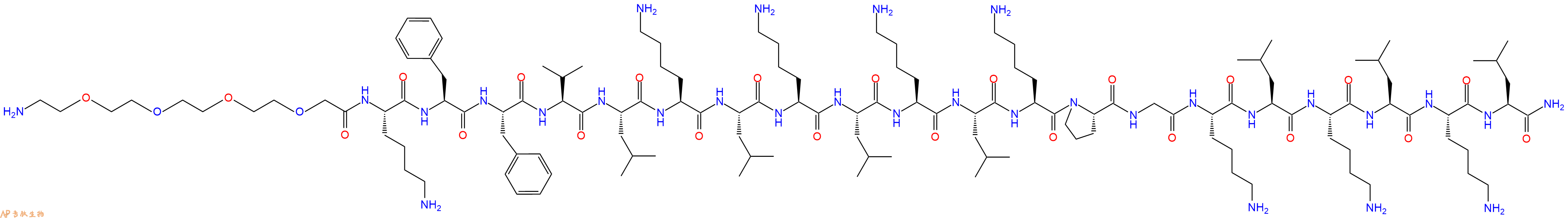 专肽生物产品PEG4-Lys-Phe-Phe-Val-Leu-Lys-Leu-Lys-Leu-Lys-Leu-Lys-Pro-Gly-Lys-Leu-Lys-Leu-Lys-Leu-CONH2