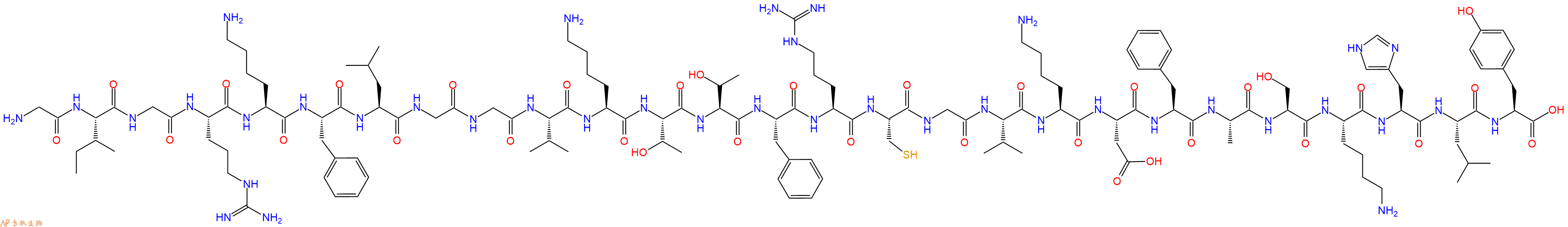 专肽生物产品H2N-Gly-Ile-Gly-Arg-Lys-Phe-Leu-Gly-Gly-Val-Lys-Thr-Thr-Phe-Arg-Cys-Gly-Val-Lys-Asp-Phe-Ala-Ser-Lys-His-Leu-Tyr-OH
