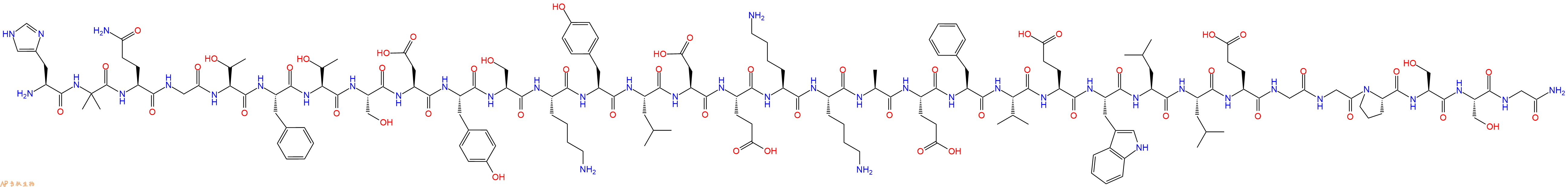 专肽生物产品H2N-His-Aib-Gln-Gly-Thr-Phe-Thr-Ser-Asp-Tyr-Ser-Lys-Tyr-Leu-Asp-Glu-Lys-Lys-Ala-Glu-Phe-Val-Glu-Trp-Leu-Leu-Glu-Gly-Gly-Pro-Ser-Ser-Gly-CONH2