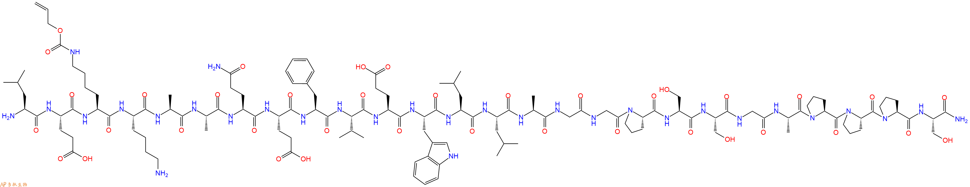 专肽生物产品H2N-Leu-Glu-Lys(Alloc)-Lys-Ala-Ala-Gln-Glu-Phe-Val-Glu-Trp-Leu-Leu-Ala-Gly-Gly-Pro-Ser-Ser-Gly-Ala-Pro-Pro-Pro-Ser-CONH2
