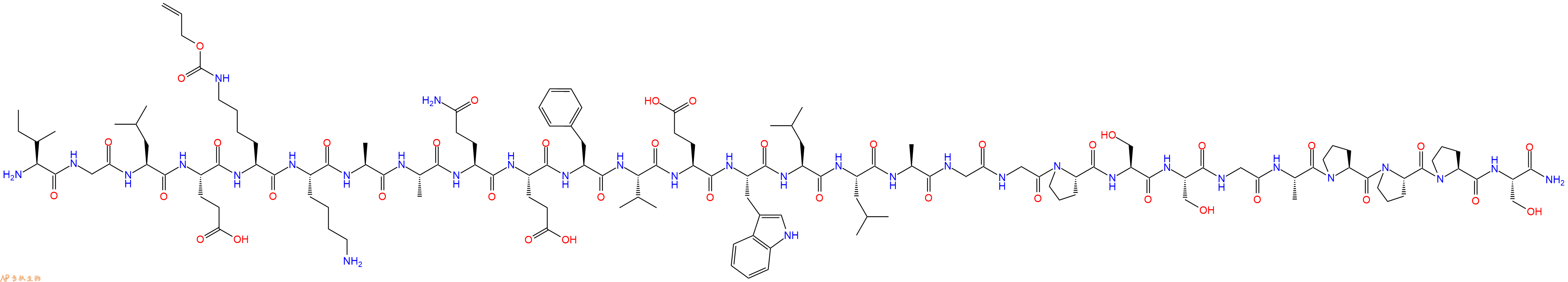 专肽生物产品H2N-Ile-Gly-Leu-Glu-Lys(Alloc)-Lys-Ala-Ala-Gln-Glu-Phe-Val-Glu-Trp-Leu-Leu-Ala-Gly-Gly-Pro-Ser-Ser-Gly-Ala-Pro-Pro-Pro-Ser-CONH2
