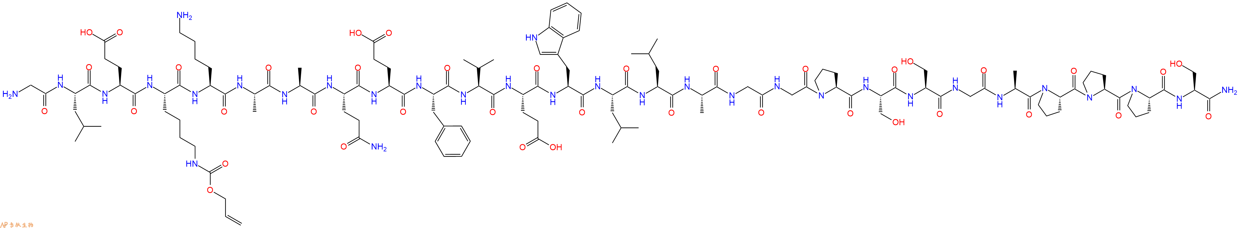 专肽生物产品H2N-Gly-Leu-Glu-Lys(Alloc)-Lys-Ala-Ala-Gln-Glu-Phe-Val-Glu-Trp-Leu-Leu-Ala-Gly-Gly-Pro-Ser-Ser-Gly-Ala-Pro-Pro-Pro-Ser-CONH2