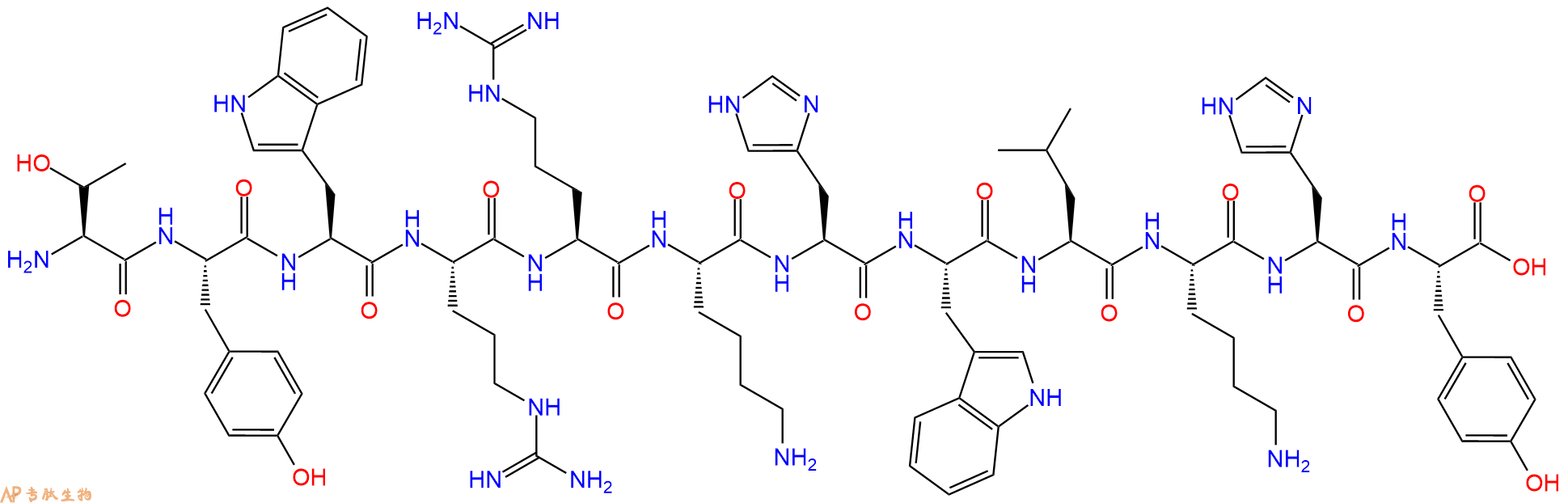 专肽生物产品H2N-Thr-Tyr-Trp-Arg-Arg-Lys-His-Trp-Leu-Lys-His-Tyr-OH