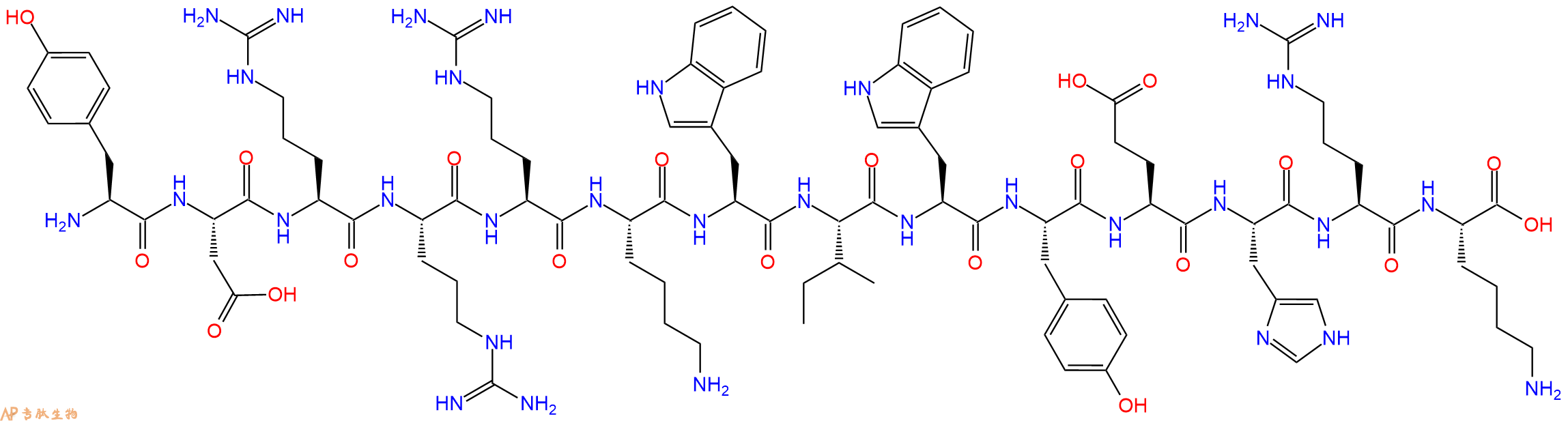 专肽生物产品H2N-Tyr-Asp-Arg-Arg-Arg-Lys-Trp-Ile-Trp-Tyr-Glu-His-Arg-Lys-OH