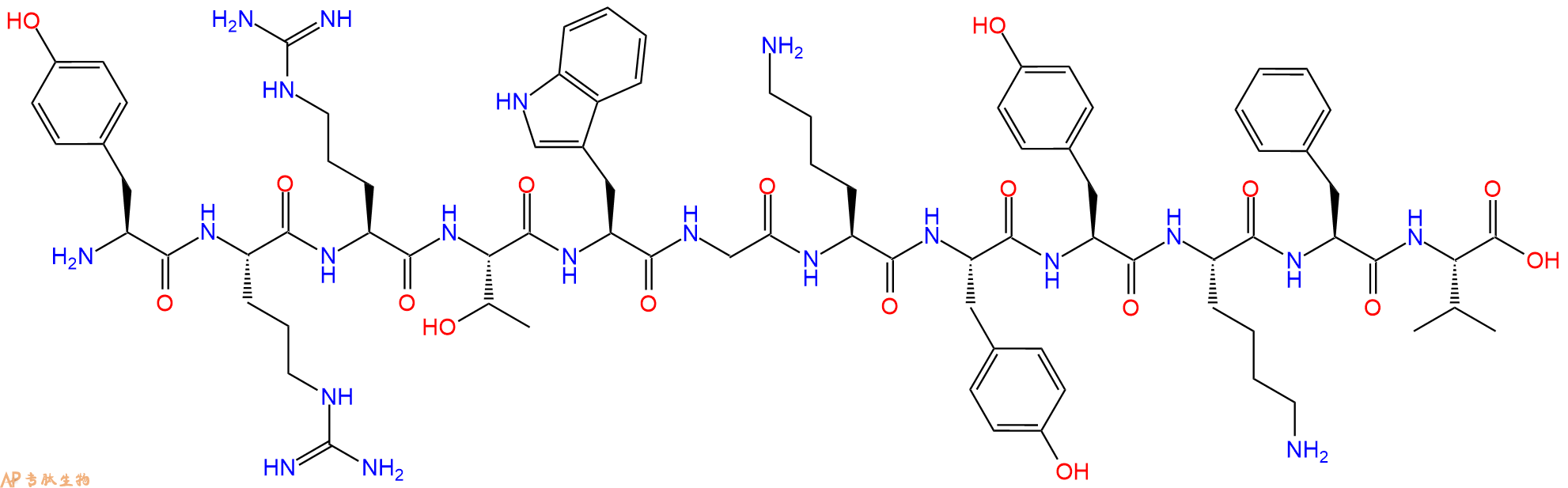 专肽生物产品H2N-Tyr-Arg-Arg-Thr-Trp-Gly-Lys-Tyr-Tyr-Lys-Phe-Val-OH