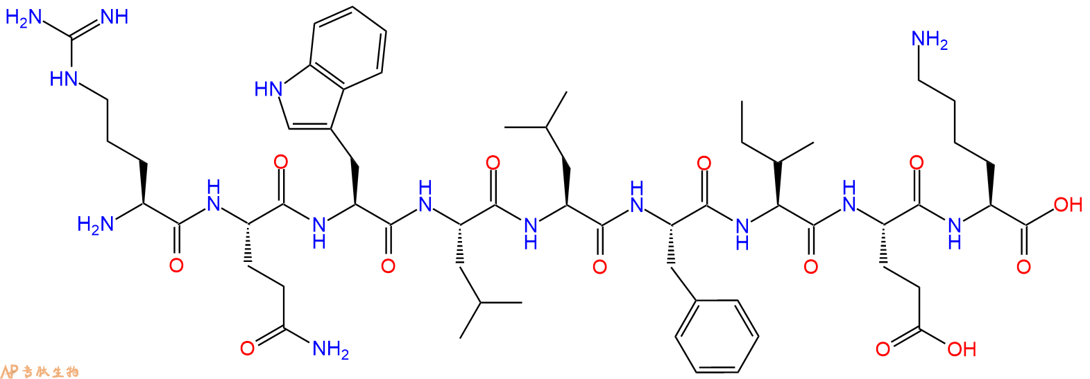 专肽生物产品H2N-Arg-Gln-Trp-Leu-Leu-Phe-Ile-Glu-Lys-OH