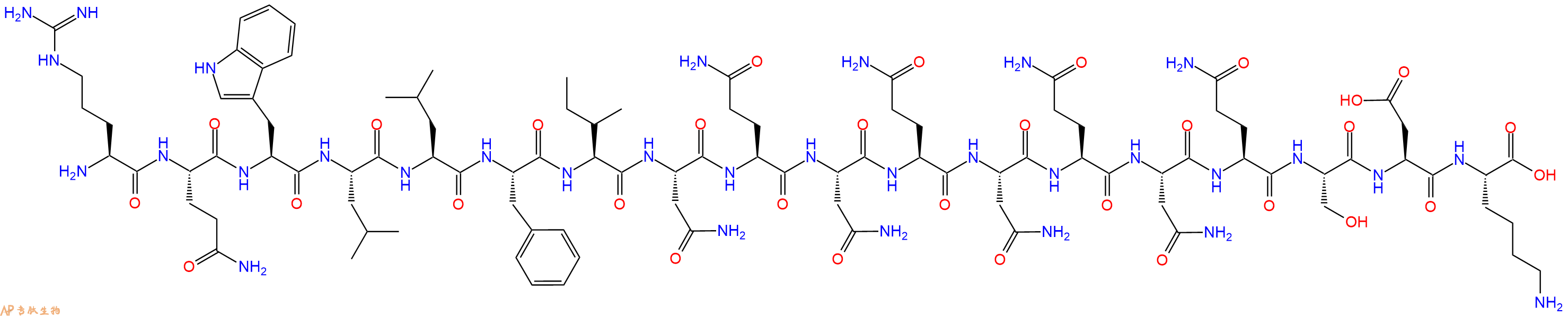 专肽生物产品H2N-Arg-Gln-Trp-Leu-Leu-Phe-Ile-Asn-Gln-Asn-Gln-Asn-Gln-Asn-Gln-Ser-Asp-Lys-OH