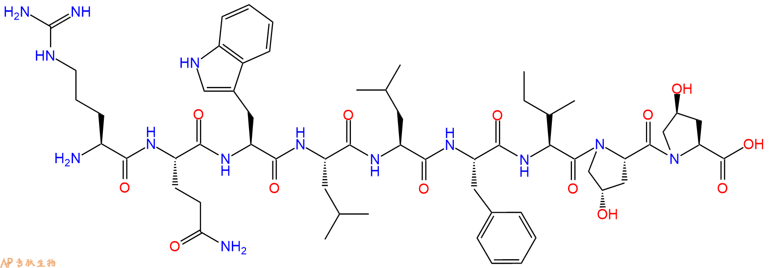 专肽生物产品H2N-Arg-Gln-Trp-Leu-Leu-Phe-Ile-Hyp-Hyp-OH