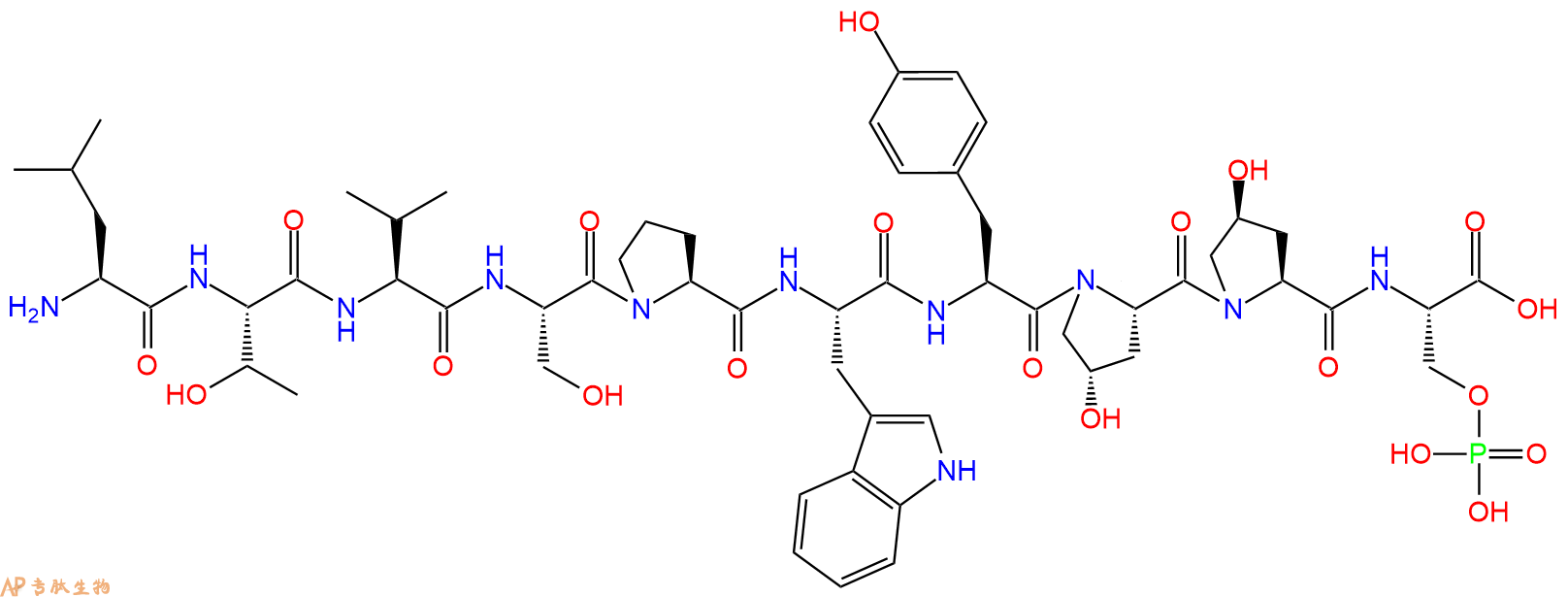 专肽生物产品H2N-Leu-Thr-Val-Ser-Pro-Trp-Tyr-Hyp-Hyp-Ser(PO3H2)-OH