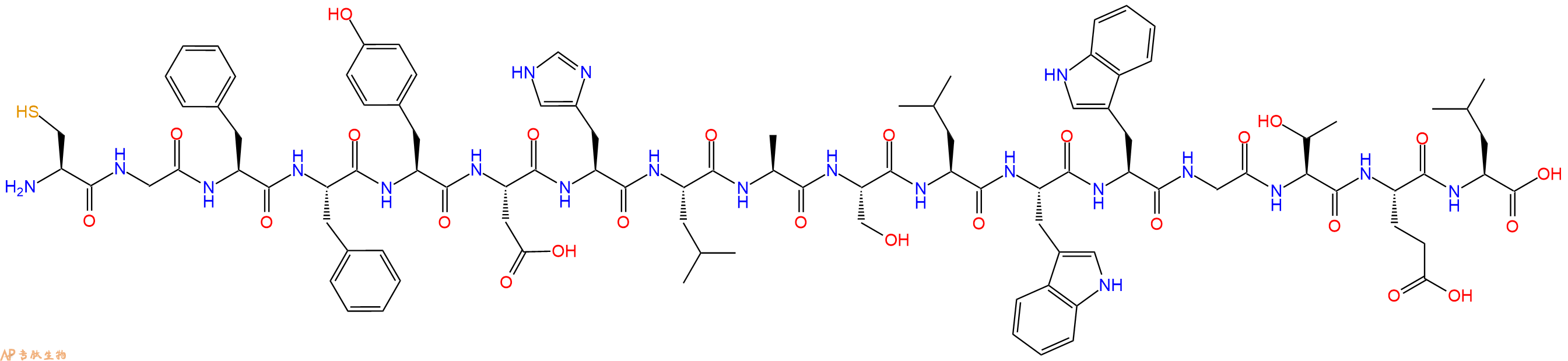 专肽生物产品H2N-Cys-Gly-Phe-Phe-Tyr-Asp-His-Leu-Ala-Ser-Leu-Trp-Trp-Gly-Thr-Glu-Leu-OH