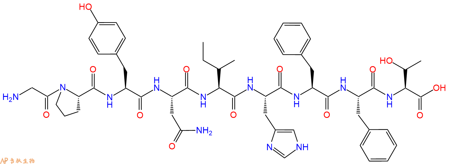 专肽生物产品H2N-Gly-Pro-Tyr-Asn-Ile-His-Phe-Phe-Thr-OH
