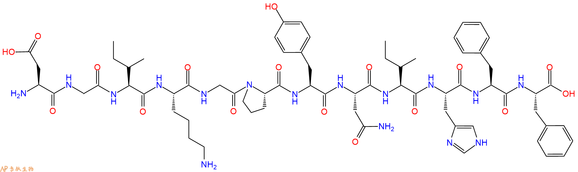 专肽生物产品H2N-Asp-Gly-Ile-Lys-Gly-Pro-Tyr-Asn-Ile-His-Phe-Phe-OH