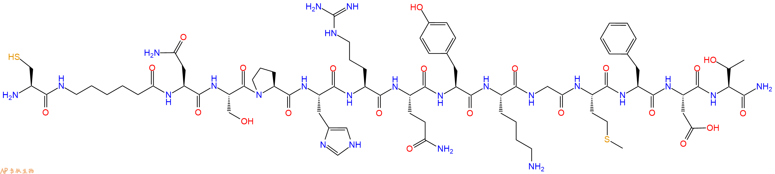 专肽生物产品H2N-Cys-Ahx-Asn-Ser-Pro-His-Arg-Gln-Tyr-Lys-Gly-Met-Phe-Asp-Thr-CONH2