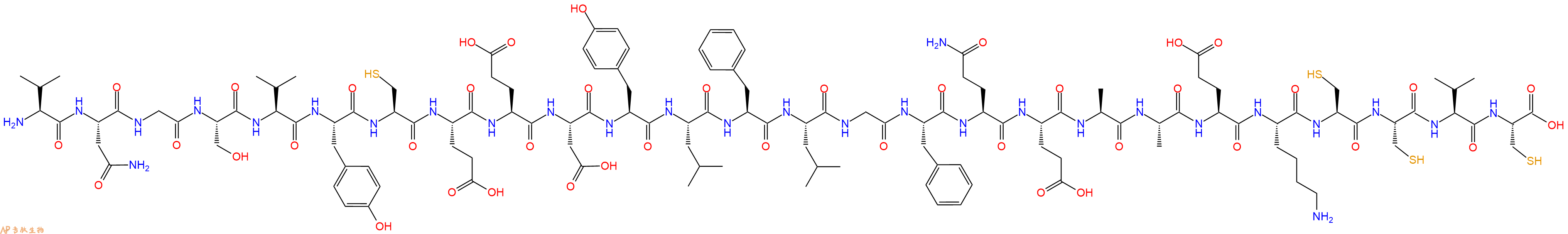 专肽生物产品H2N-Val-Asn-Gly-Ser-Val-Tyr-Cys-Glu-Glu-Asp-Tyr-Leu-Phe-Leu-Gly-Phe-Gln-Glu-Ala-Ala-Glu-Lys-Cys-Cys-Val-Cys-OH