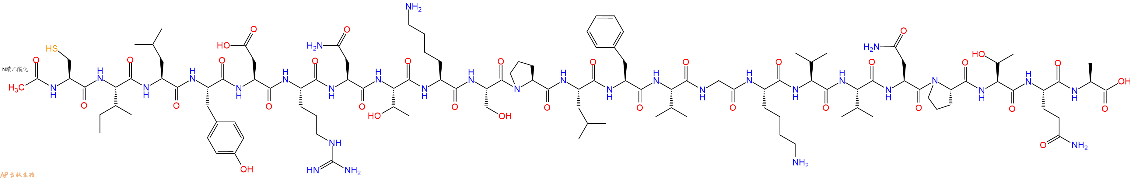 专肽生物产品Ac-Cys-Ile-Leu-Tyr-Asp-Arg-Asn-Thr-Lys-Ser-Pro-Leu-Phe-Val-Gly-Lys-Val-Val-Asn-Pro-Thr-Gln-Ala-OH