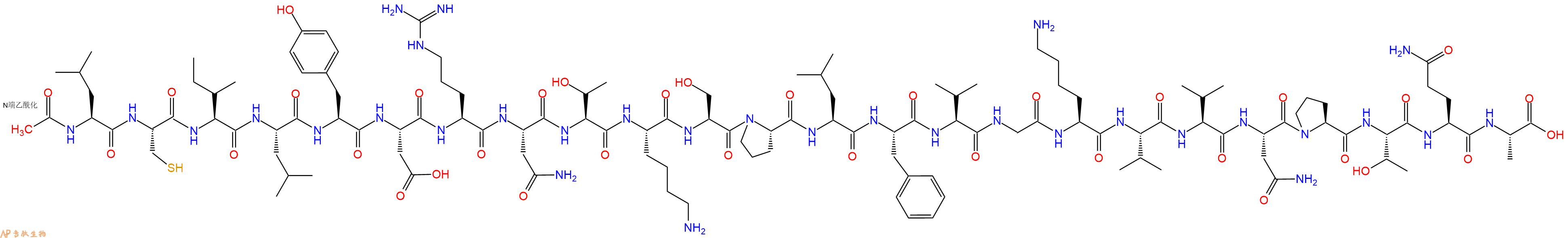 专肽生物产品Ac-Leu-Cys-Ile-Leu-Tyr-Asp-Arg-Asn-Thr-Lys-Ser-Pro-Leu-Phe-Val-Gly-Lys-Val-Val-Asn-Pro-Thr-Gln-Ala-OH