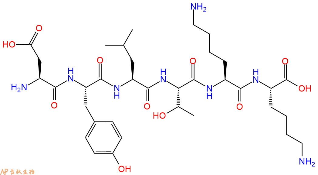 专肽生物产品H2N-Asp-Tyr-Leu-Thr-Lys-Lys-OH