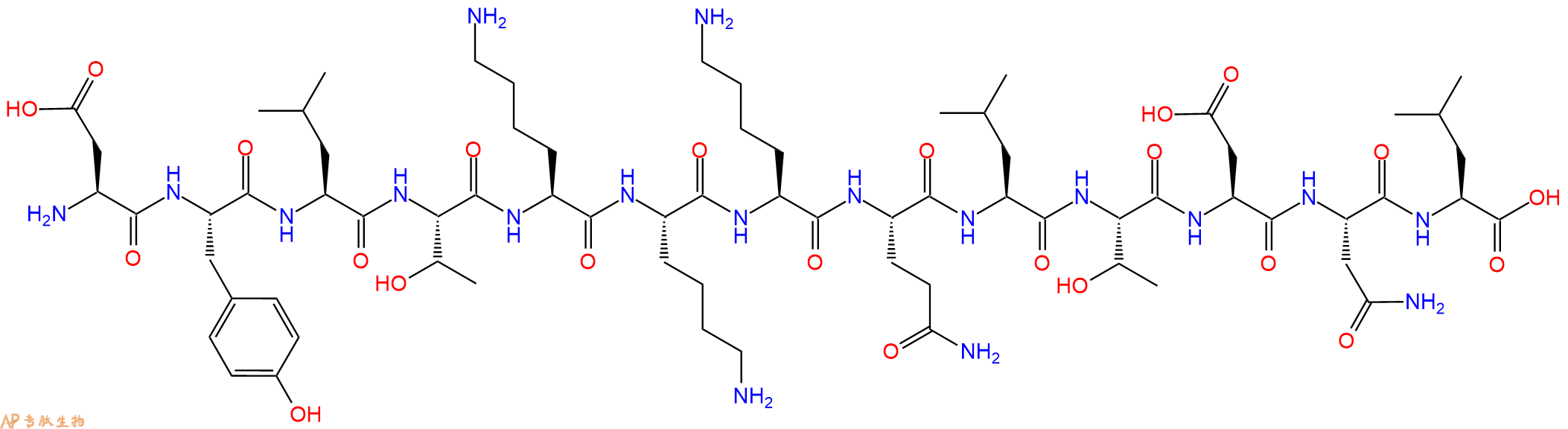 专肽生物产品H2N-Asp-Tyr-Leu-Thr-Lys-Lys-Lys-Gln-Leu-Thr-Asp-Asn-Leu-OH