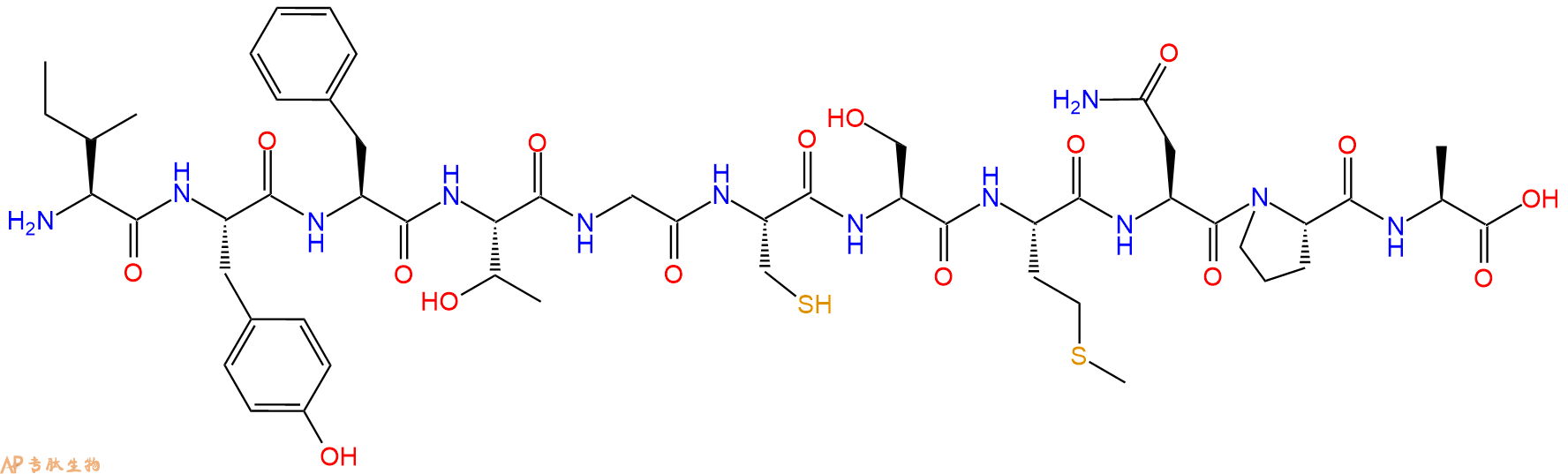 专肽生物产品H2N-Ile-Tyr-Phe-Thr-Gly-Cys-Ser-Met-Asn-Pro-Ala-OH