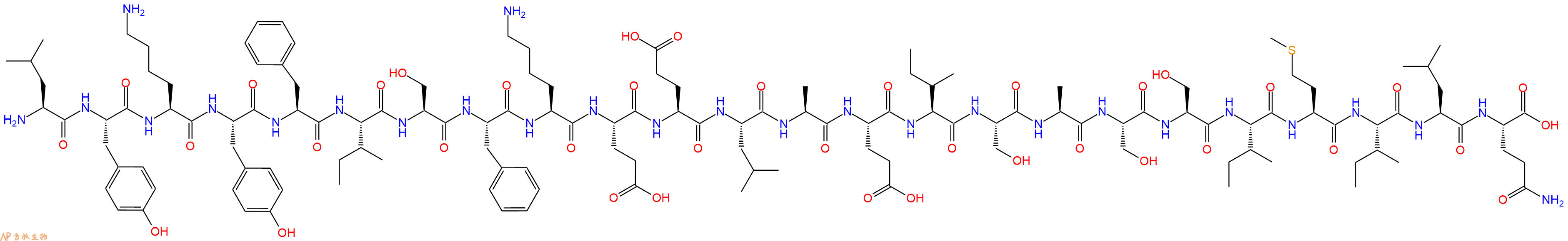 专肽生物产品H2N-Leu-Tyr-Lys-Tyr-Phe-Ile-Ser-Phe-Lys-Glu-Glu-Leu-Ala-Glu-Ile-Ser-Ala-Ser-Ser-Ile-Met-Ile-Leu-Gln-OH
