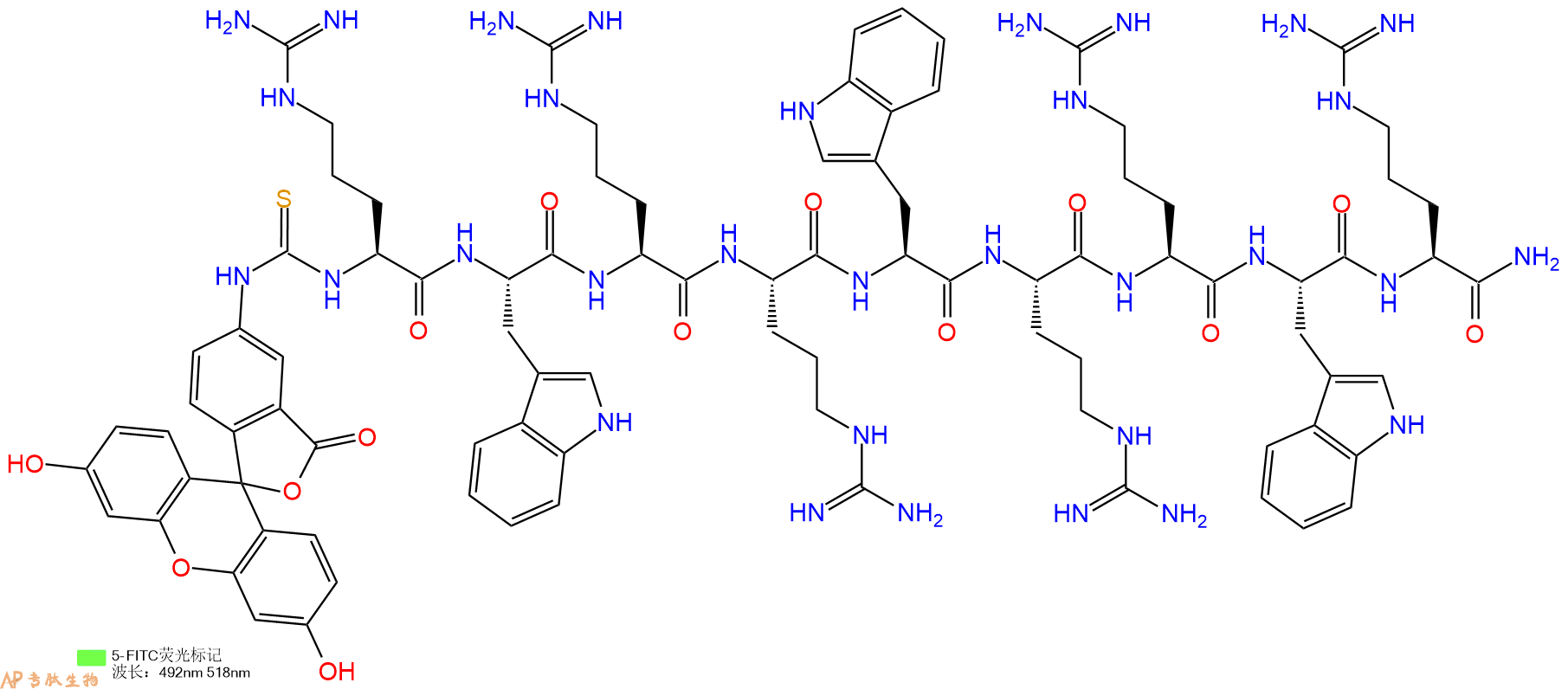 专肽生物产品5FITC-Arg-Trp-Arg-Arg-Trp-Arg-Arg-Trp-Arg-CONH2