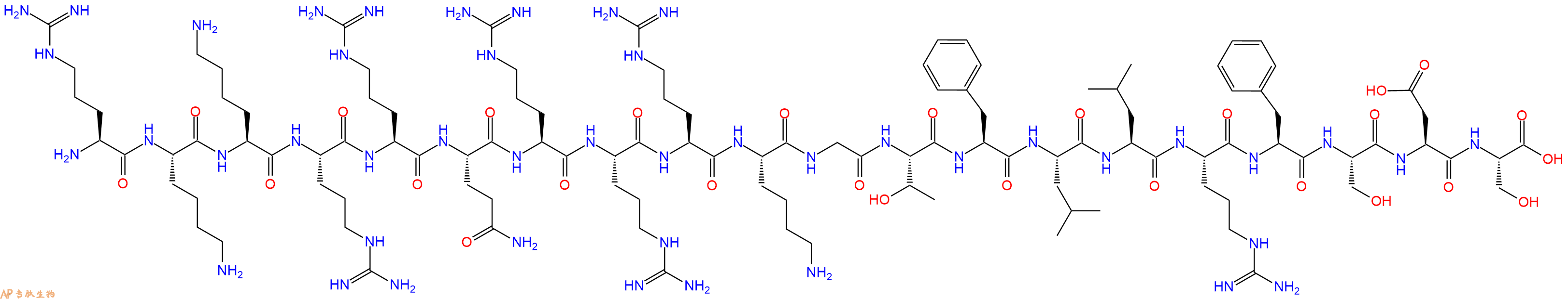 专肽生物产品H2N-Arg-Lys-Lys-Arg-Arg-Gln-Arg-Arg-Arg-Lys-Gly-Thr-Phe-Leu-Leu-Arg-Phe-Ser-Asp-Ser-OH