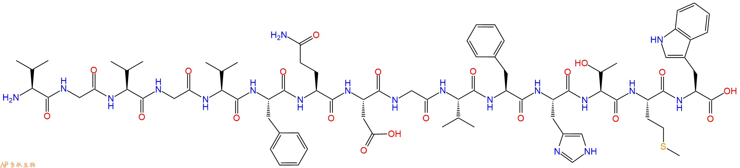 专肽生物产品H2N-Val-Gly-Val-Gly-Val-Phe-Gln-Asp-Gly-Val-Phe-His-Thr-Met-Trp-OH