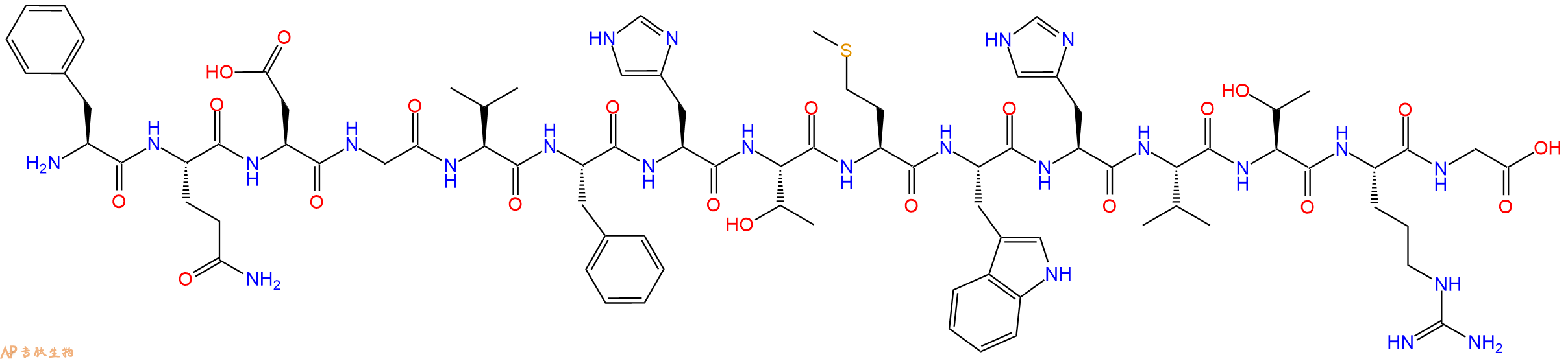 专肽生物产品H2N-Phe-Gln-Asp-Gly-Val-Phe-His-Thr-Met-Trp-His-Val-Thr-Arg-Gly-OH