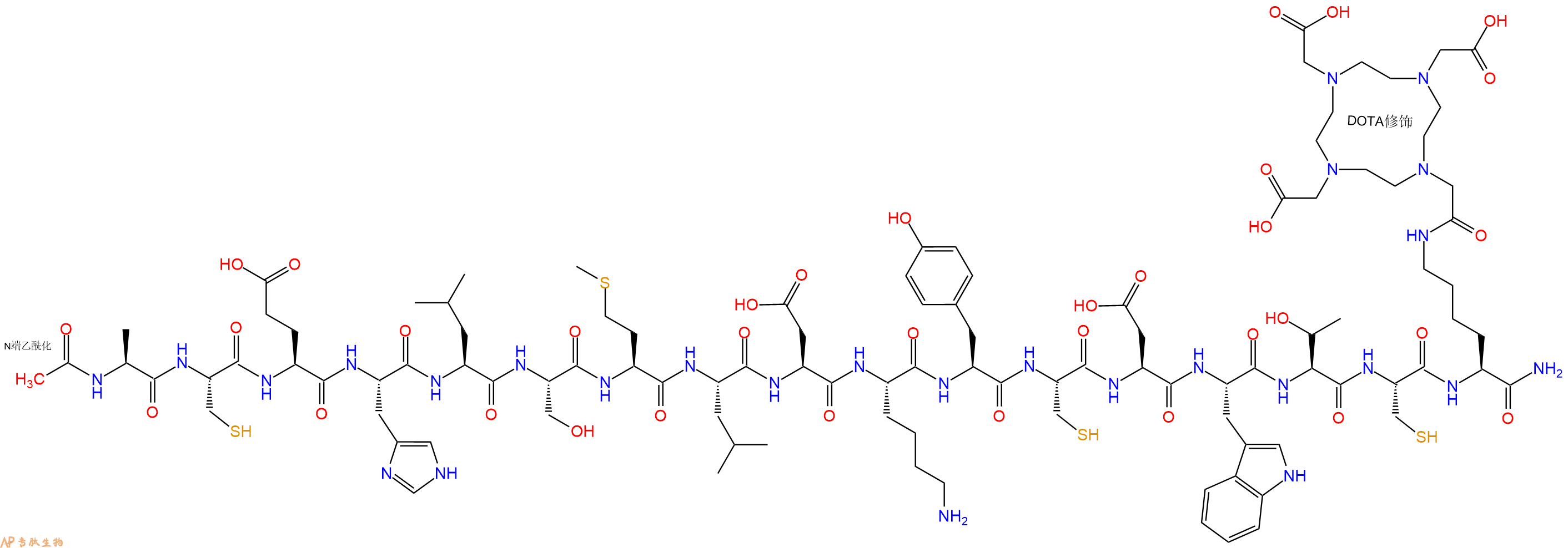 专肽生物产品Ac-Ala-Cys-Glu-His-Leu-Ser-Met-Leu-Asp-Lys-Tyr-Cys-Asp-Trp-Thr-Cys-Lys(DOTA)-CONH2