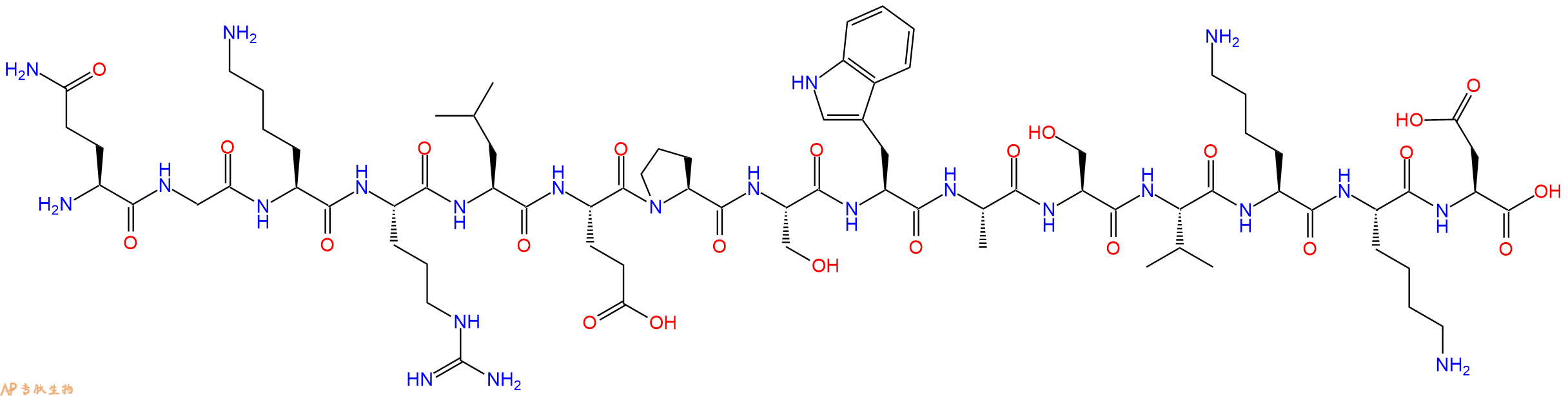 专肽生物产品H2N-Gln-Gly-Lys-Arg-Leu-Glu-Pro-Ser-Trp-Ala-Ser-Val-Lys-Lys-Asp-OH