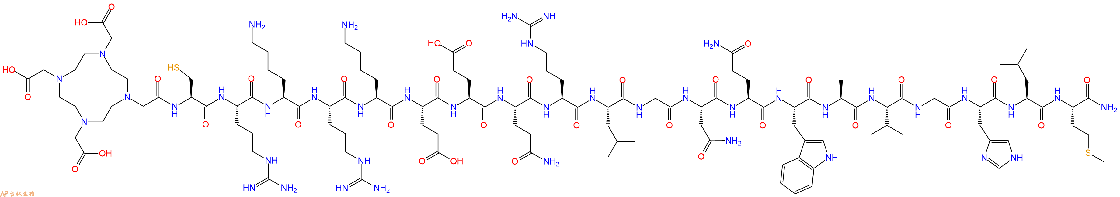 专肽生物产品DOTA-Cys-Arg-Lys-Arg-Lys-Glu-Glu-Gln-Arg-Leu-Gly-Asn-Gln-Trp-Ala-Val-Gly-His-Leu-Met-CONH2
