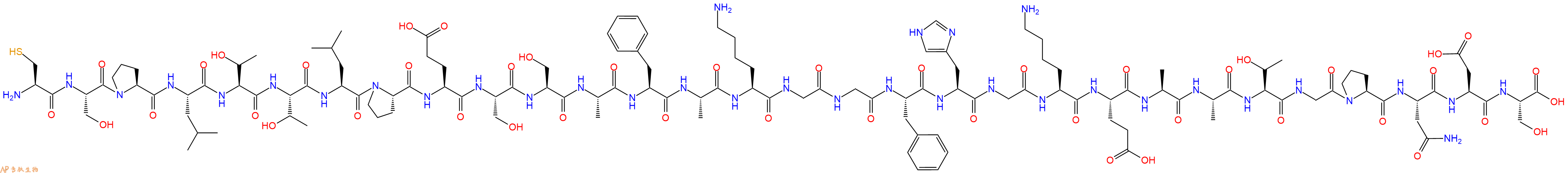 专肽生物产品H2N-Cys-Ser-Pro-Leu-Thr-Thr-Leu-Pro-Glu-Ser-Ser-Ala-Phe-Ala-Lys-Gly-Gly-Phe-His-Gly-Lys-Glu-Ala-Ala-Thr-Gly-Pro-Asn-Asp-Ser-OH