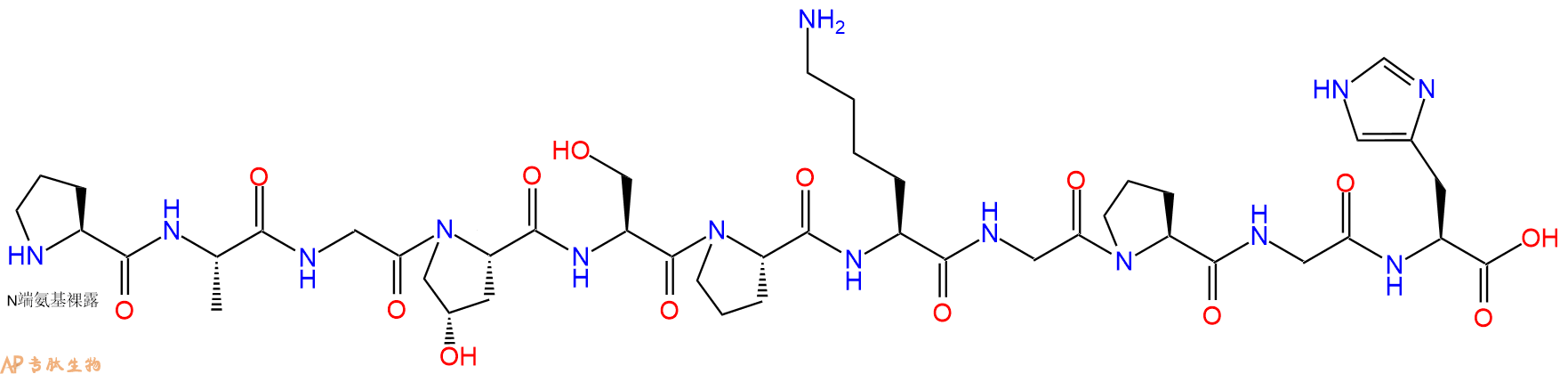 专肽生物产品H2N-Pro-Ala-Gly-Hyp-Ser-Pro-Lys-Gly-Pro-Gly-His-OH