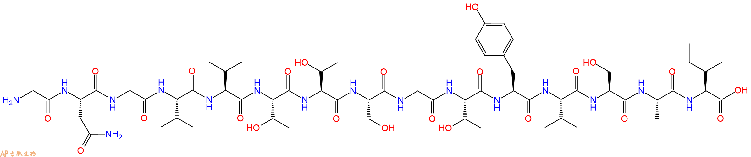 专肽生物产品H2N-Gly-Asn-Gly-Val-Val-Thr-Thr-Ser-Gly-Thr-Tyr-Val-Ser-Ala-Ile-OH