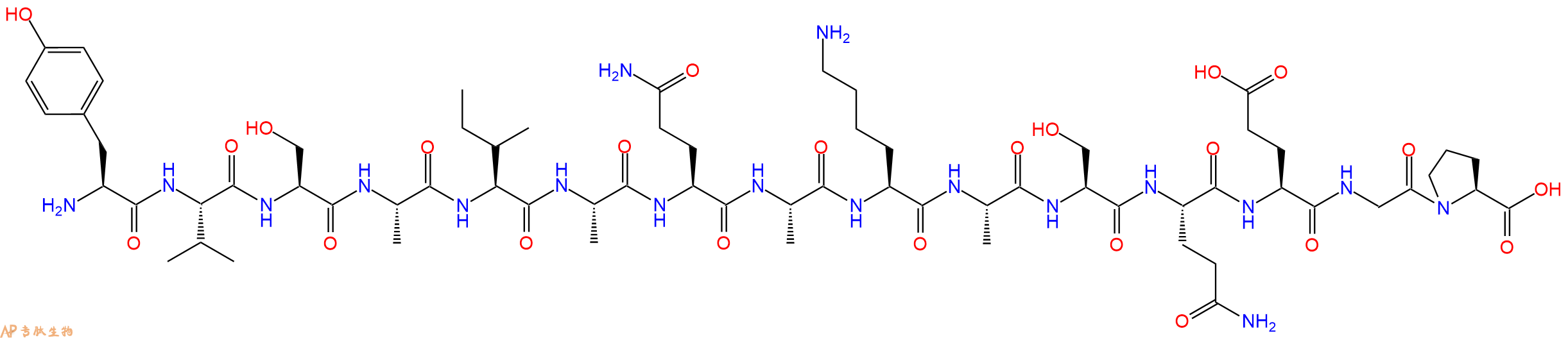 专肽生物产品H2N-Tyr-Val-Ser-Ala-Ile-Ala-Gln-Ala-Lys-Ala-Ser-Gln-Glu-Gly-Pro-OH